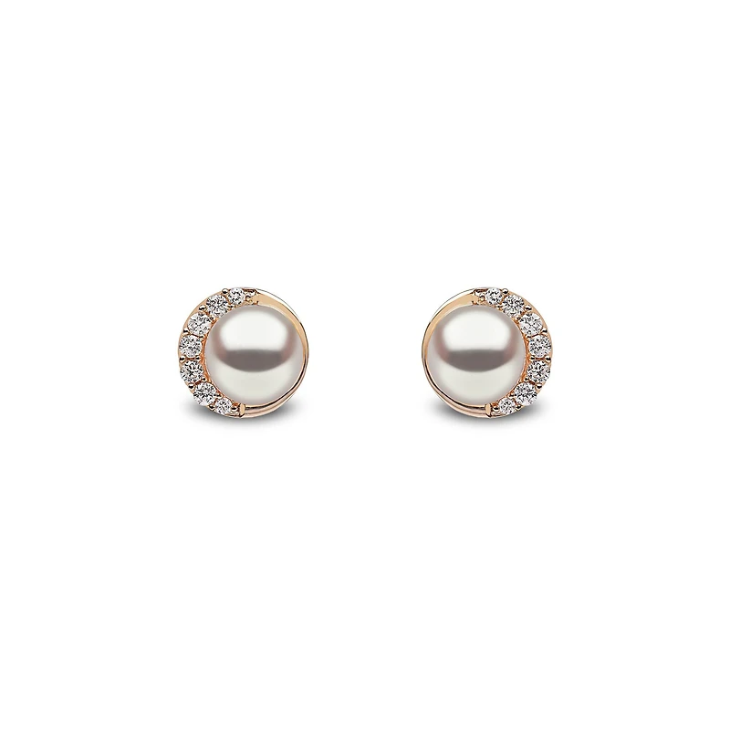 Trend Yellow Gold Pearl and Diamond Stud Earrings