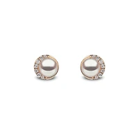 Trend Yellow Gold Pearl and Diamond Stud Earrings