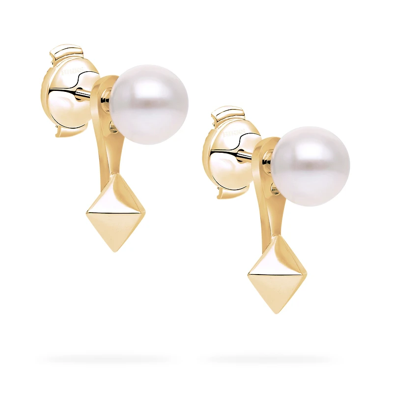 Freshwater Pearl and Stud Yellow Gold Jacket Earrings