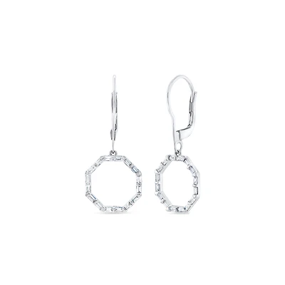 White Gold and Diamond Drop Hoop Earrings