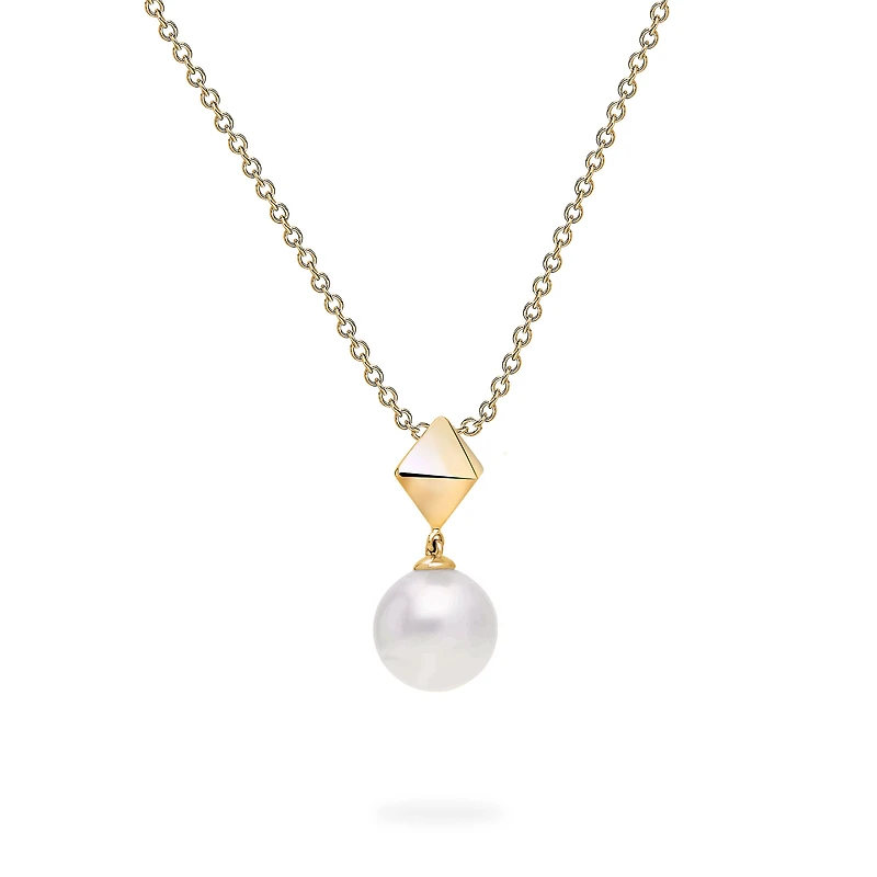 Yellow Gold Freshwater Pearl and Stud Pendant Necklace