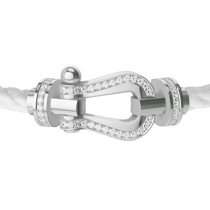 Force 10 Large White Gold and Single Row Diamond Pavé Cable Bracelet