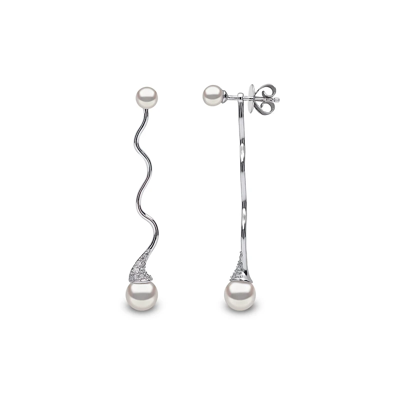 Sleek White Gold Pearl and Diamond Earrings