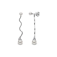 Sleek White Gold Pearl and Diamond Earrings