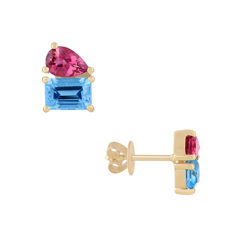 Topaz & Pink Tourmaline Stud Earrings