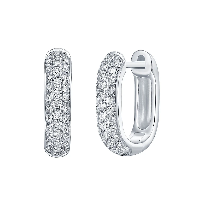 Diamond Square Hoop Earrings in White Gold