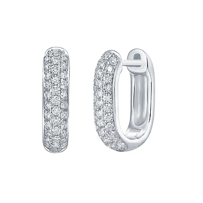Diamond Square Hoop Earrings in White Gold