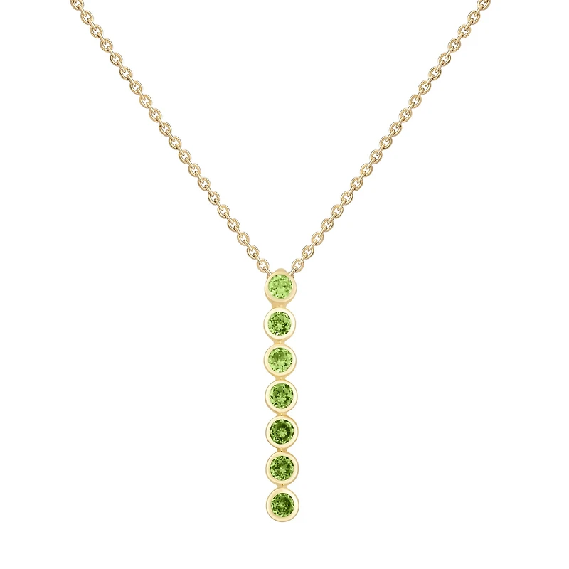 Oval Shape Peridot Vertical Bar Pendant in Yellow Gold
