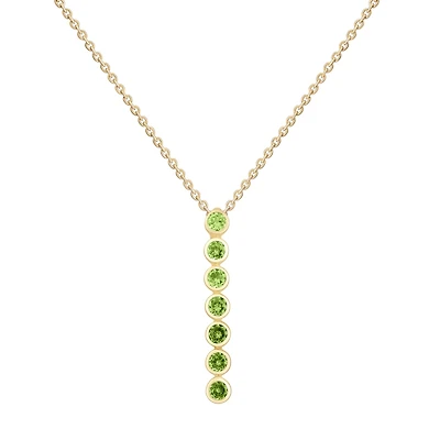 Oval Shape Peridot Vertical Bar Pendant in Yellow Gold