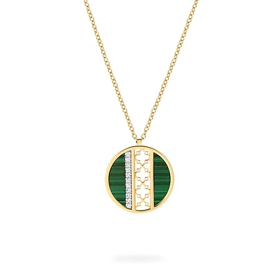 Malachite and Diamond Medallion Pendant Necklace, Large (25 mm)