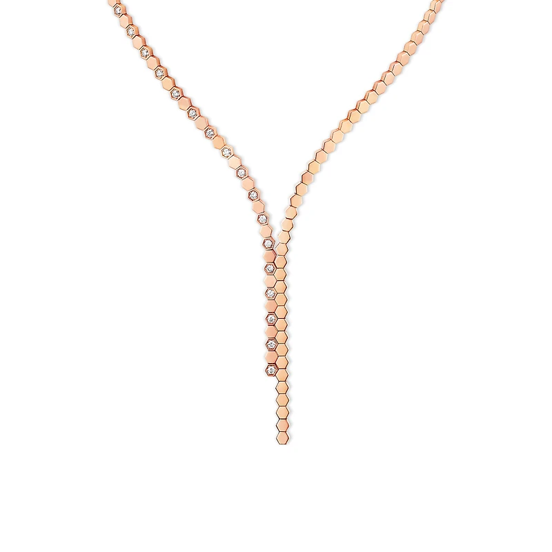 Bee de Chaumet Rose Gold Diamond Asymetrical Necklace