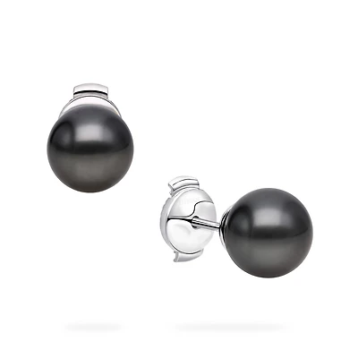 10-10.5 mm Tahitian Pearl Earrings in White Gold