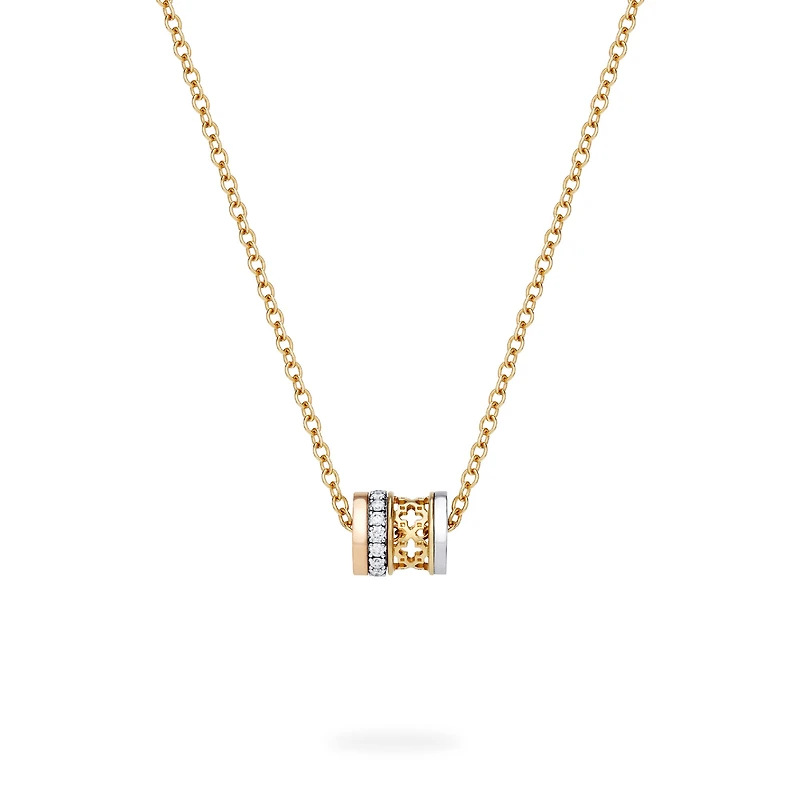Small Diamond Pendant Necklace, Tri-Gold