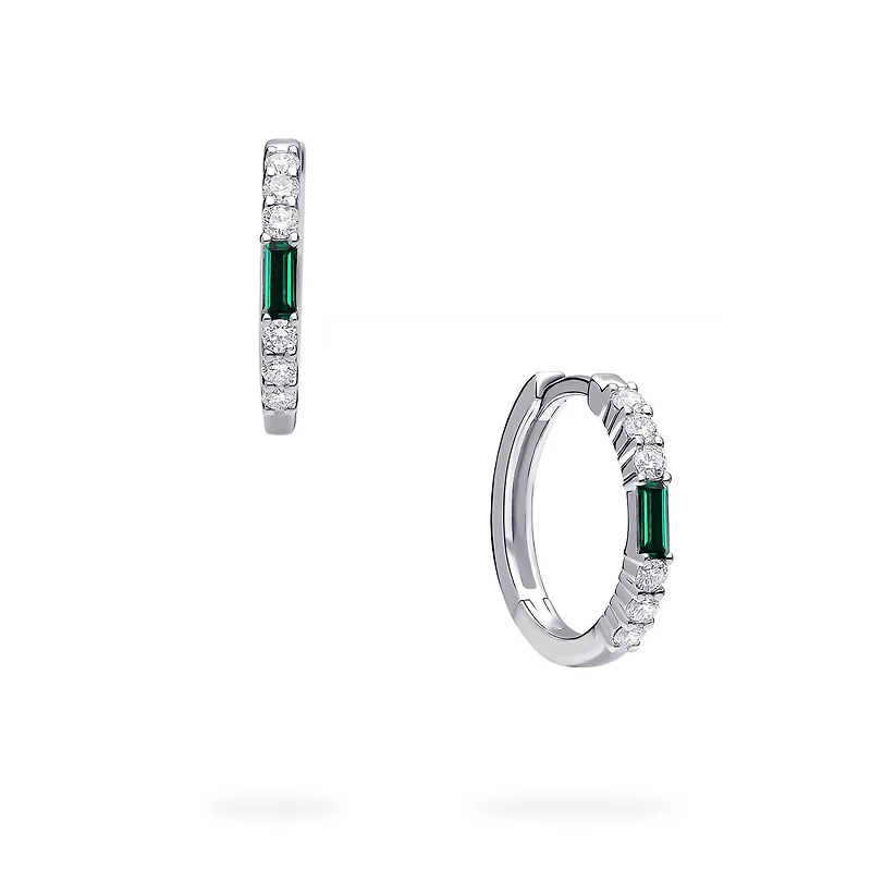 White Gold Emerald and Diamond Hoop Earrings