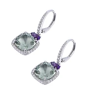 Green and Purple Amethyst Earrings in White Gold