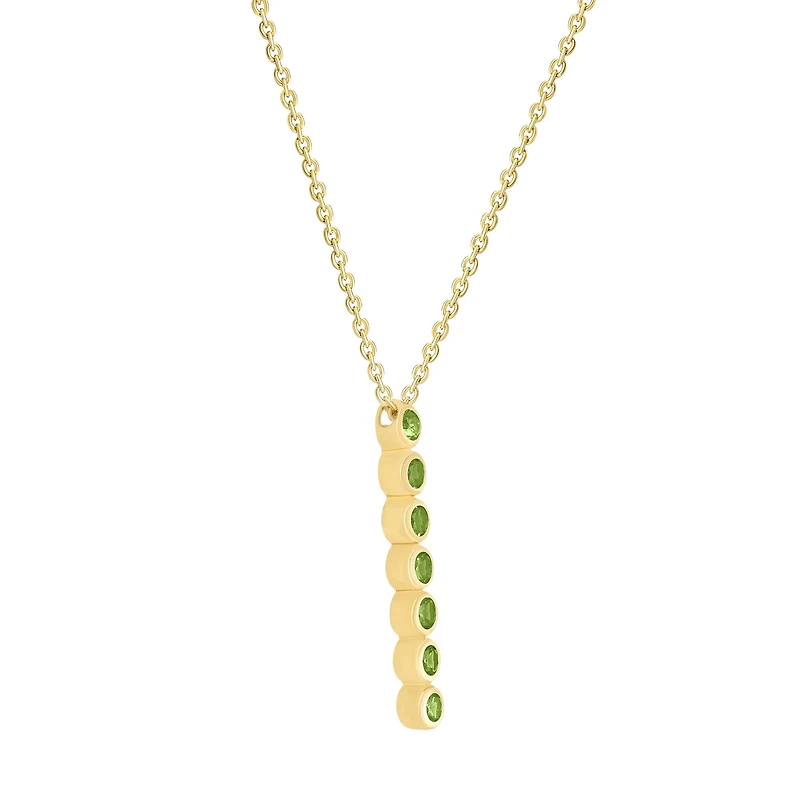 Oval Shape Peridot Vertical Bar Pendant in Yellow Gold