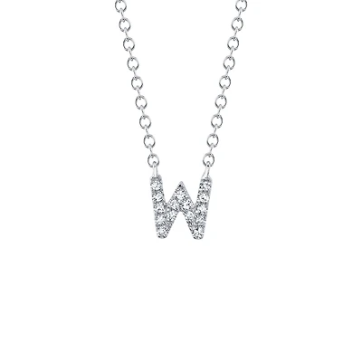 Initials White Gold and Diamond Pavé Letter W Necklace