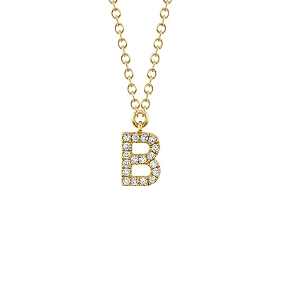 Initials Yellow Gold and Diamond Pavé Letter B Necklace