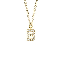 Initials Yellow Gold and Diamond Pavé Letter B Necklace