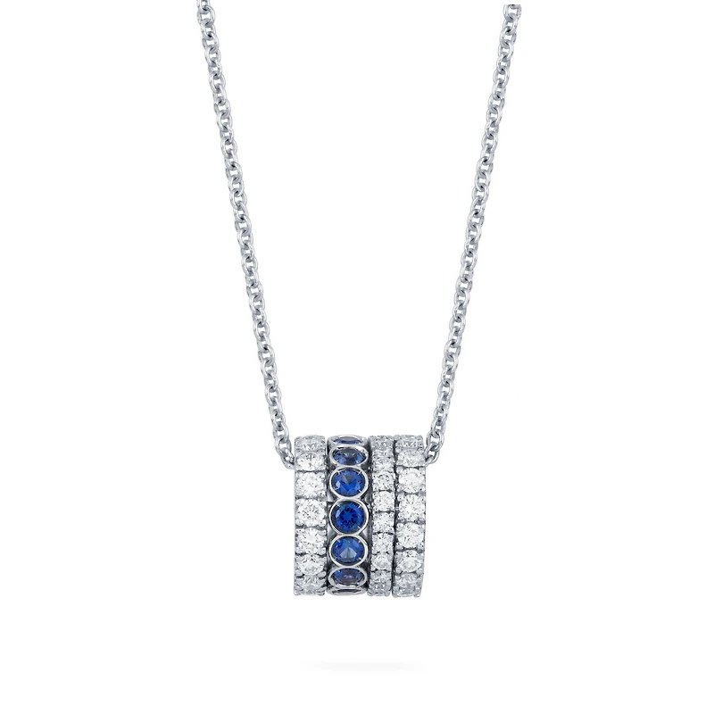 Sapphire and Diamond Barrel Pendant Necklace