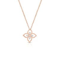 Princess Flower Filigree Small Rose Gold and Diamond Pendant Necklace