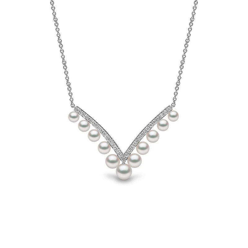 Sleek White Gold Pearl and Diamond Necklace
