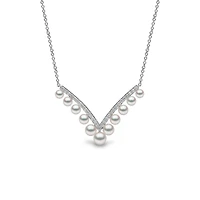 Sleek White Gold Pearl and Diamond Necklace