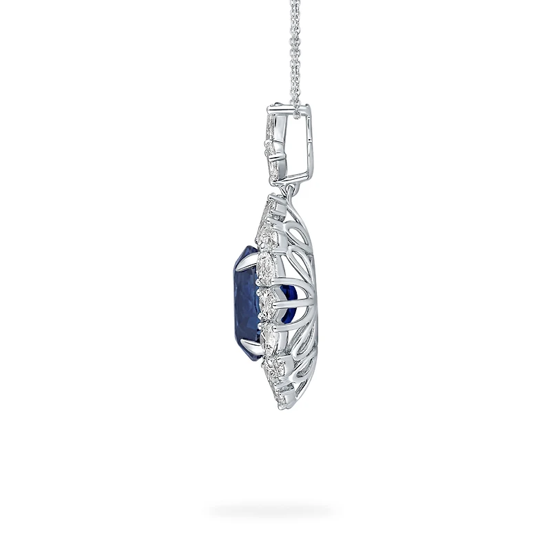 Sapphire Oval-Cut Pendant with Diamonds in White Gold