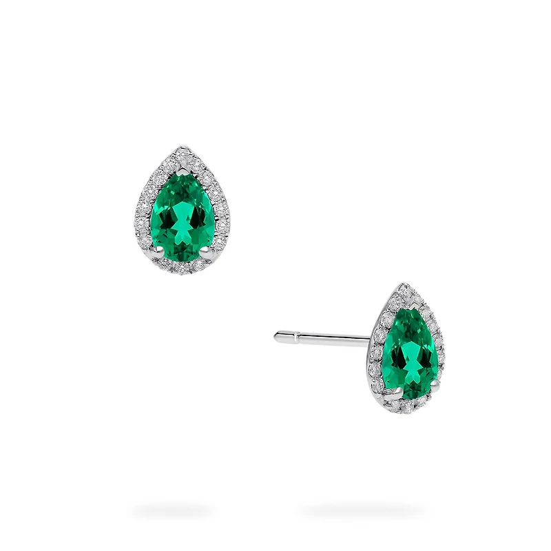 White Gold Emerald and Diamond Stud Earrings