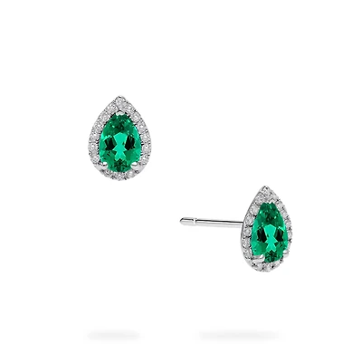 White Gold Emerald and Diamond Stud Earrings
