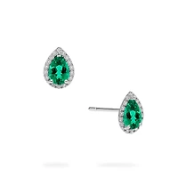 White Gold Emerald and Diamond Stud Earrings