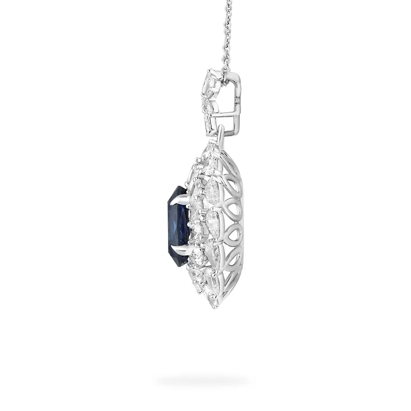 Sapphire Oval-Cut Pendant with Diamonds in White Gold