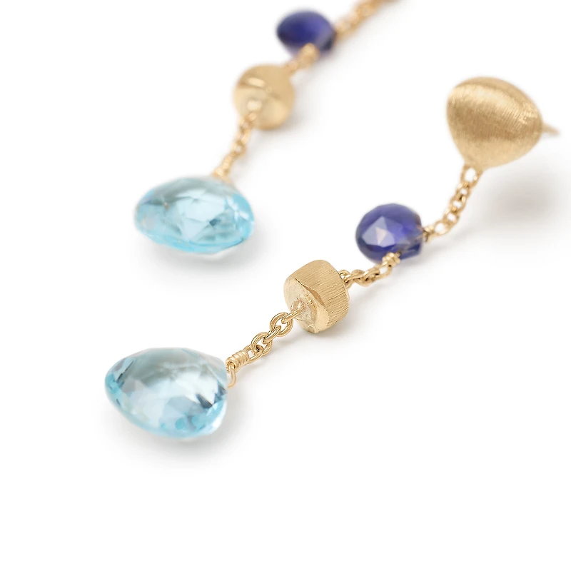 Paradise Yellow Gold, Blue Topaz and Iolite Drop Earrings