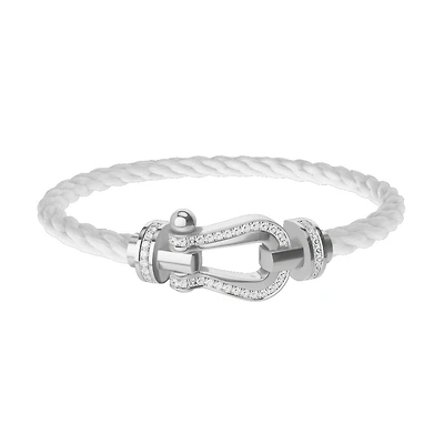 Force 10 Large White Gold and Single Row Diamond Pavé Cable Bracelet
