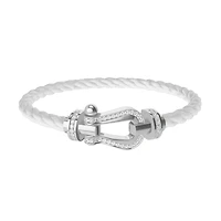 Force 10 Large White Gold and Single Row Diamond Pavé Cable Bracelet