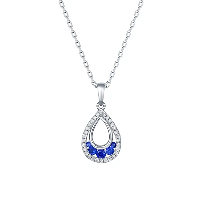 Sapphire and Diamond Tear Drop Pendant in White Gold