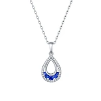 Sapphire and Diamond Tear Drop Pendant in White Gold