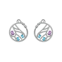 Battito D'Ali White Gold Blue Topaze. Amethyst and Diamond Earrings