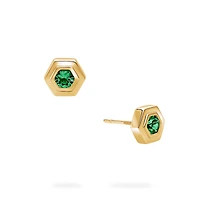 Yellow Gold Birthstone Earrings, Emerald