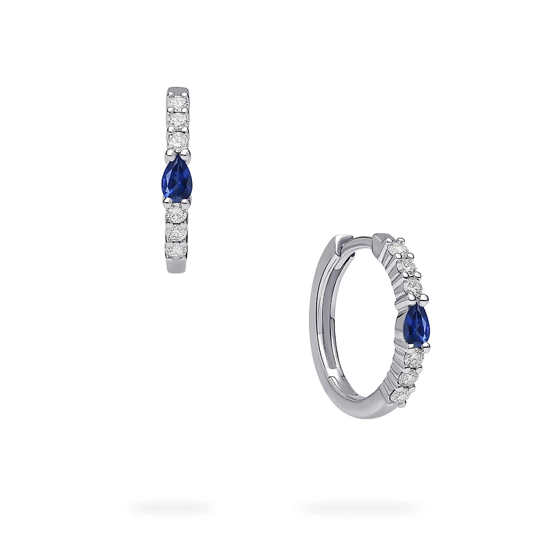 White Gold Sapphire and Diamond Hoop Earrings