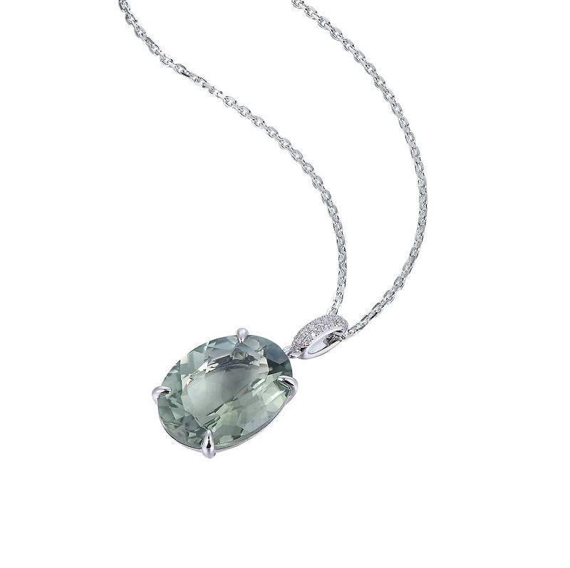 Green Amethyst Pendant in White Gold