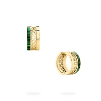 Malachite Huggie Earrings, Yellow Gold