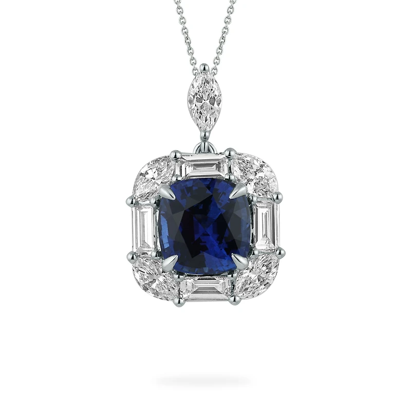 Sapphire Cushion-Cut Pendant with Diamonds in White Gold