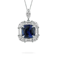 Sapphire Cushion-Cut Pendant with Diamonds in White Gold