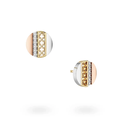 Diamond Circle Earrings, Tri-Gold