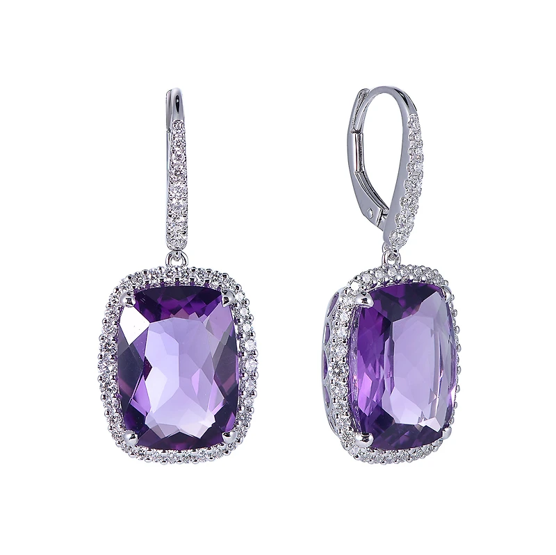 Amethyst Earrings in White Gold
