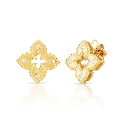 Venetian Princess Yellow Gold and Diamond Stud Earrings