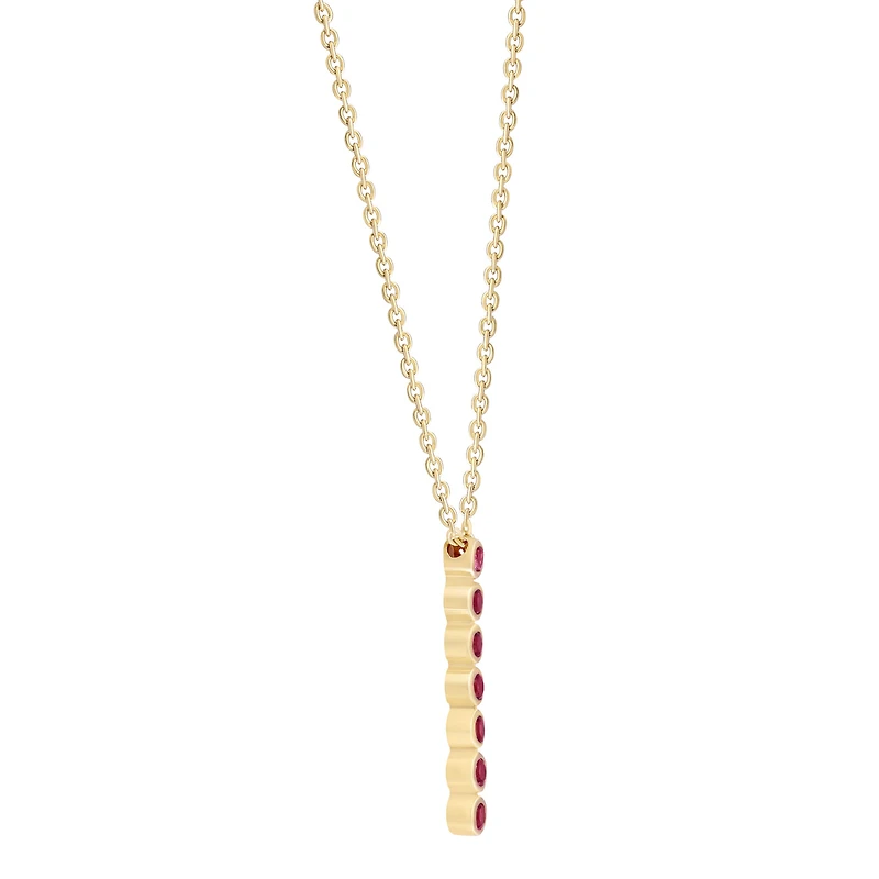 Oval Pink Tourmaline Vertical Bar Pendant in Yellow Gold
