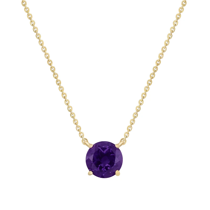 Round Amethyst Necklace in Yellow Gold