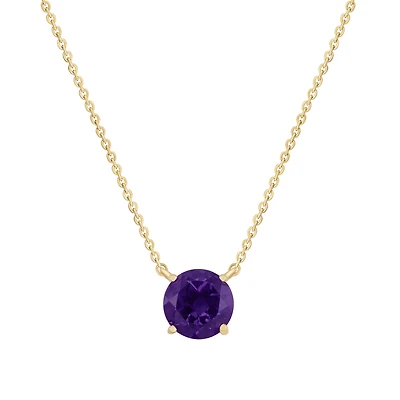 Round Amethyst Necklace in Yellow Gold
